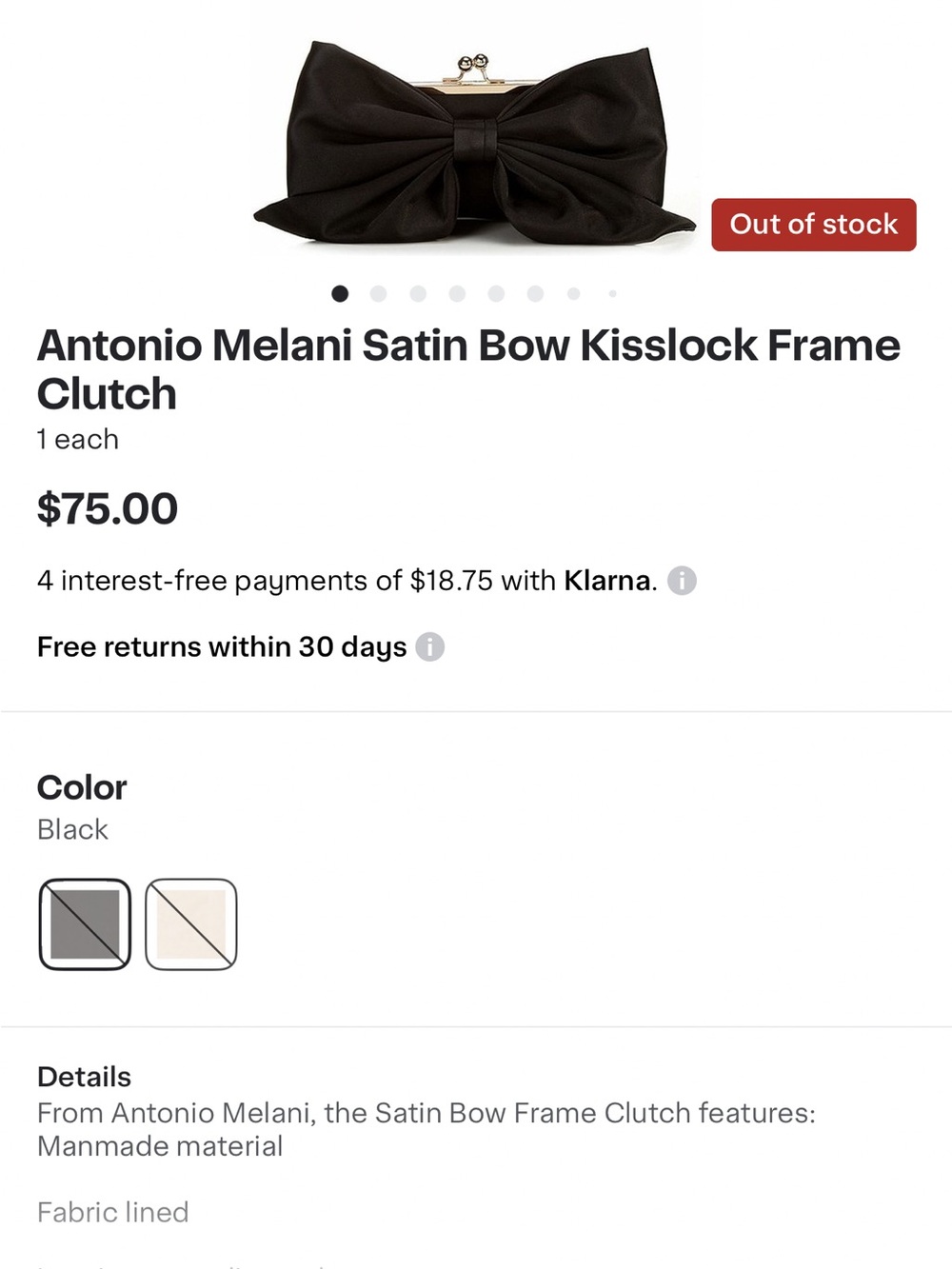 ANTONIO MELANI Black Satin Bow Kisslock Clutch